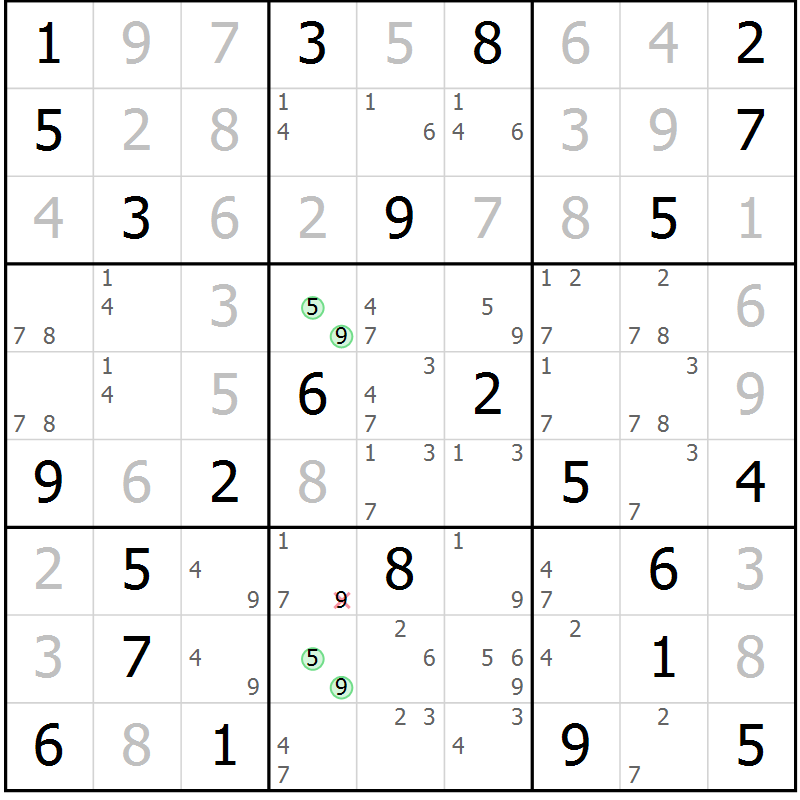 Position des candidats pour la solution de la Gr 56 page 58 du magazine de sudoku Expert n° 013