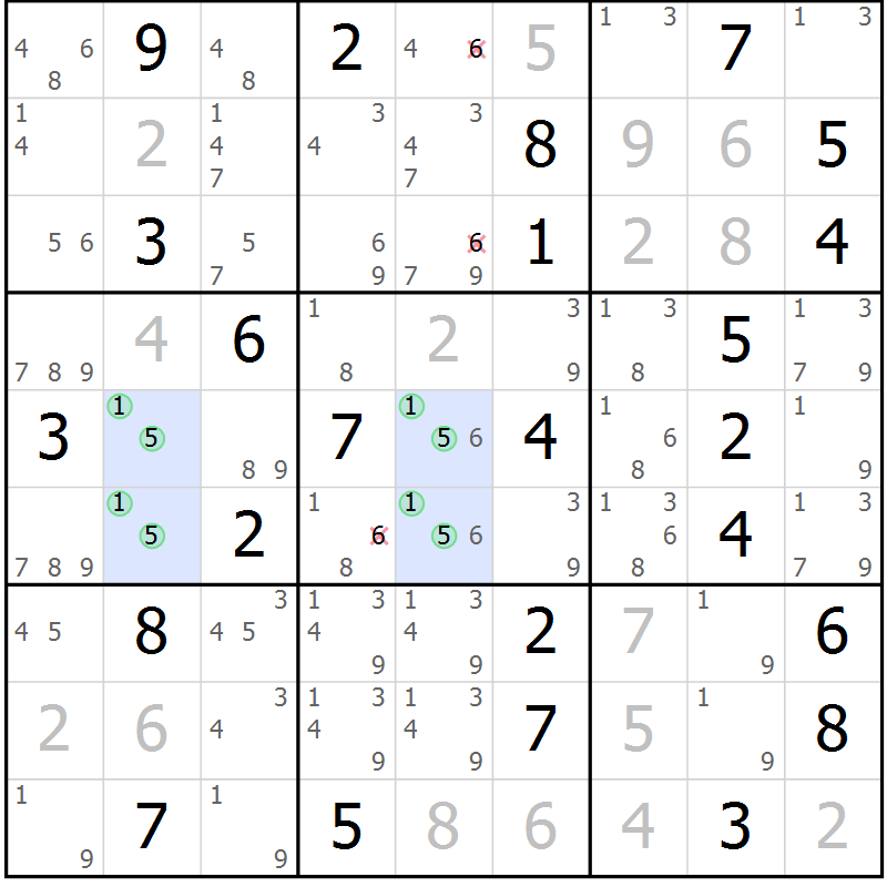 Position des candidats pour la solution de la Gr 57 page 59 du magazine de sudoku Expert n° 013