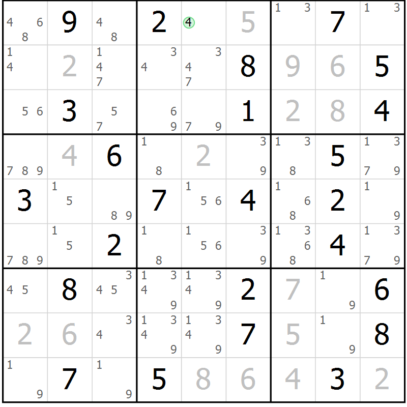 Position des candidats pour la solution de la Gr 57 page 59 du magazine de sudoku Expert n° 013