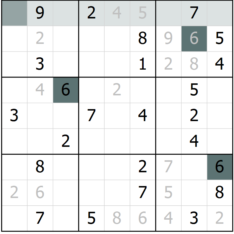 Position des candidats pour la solution de la Gr 57 page 59 du magazine de sudoku Expert n° 013