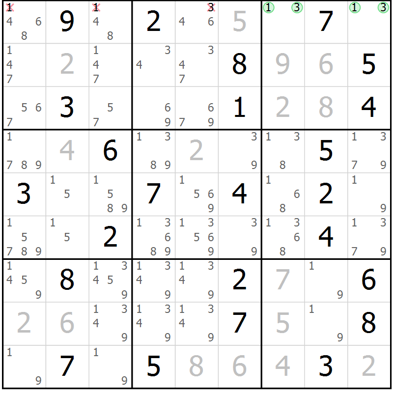 Position des candidats pour la solution de la Gr 57 page 59 du magazine de sudoku Expert n° 013