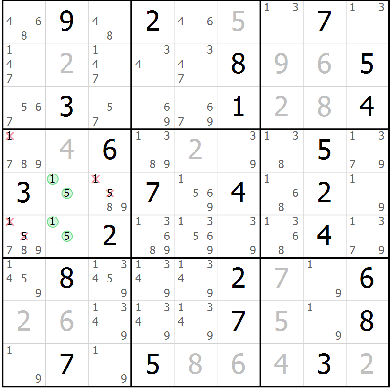 Position des candidats pour la solution de la Gr 57 page 59 du magazine de sudoku Expert n° 013