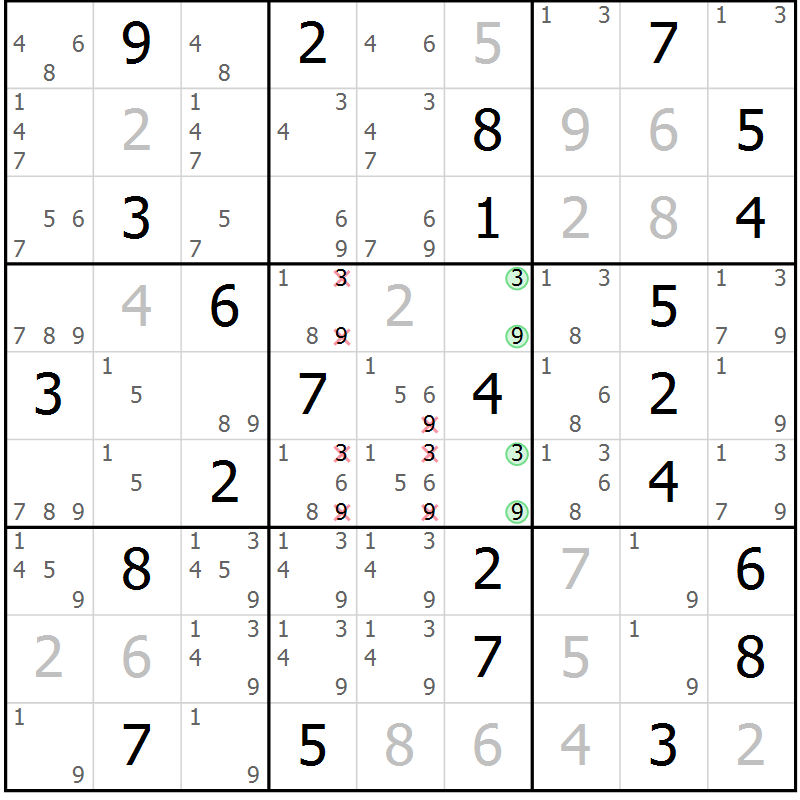 Position des candidats pour la solution de la Gr 57 page 59 du magazine de sudoku Expert n° 013