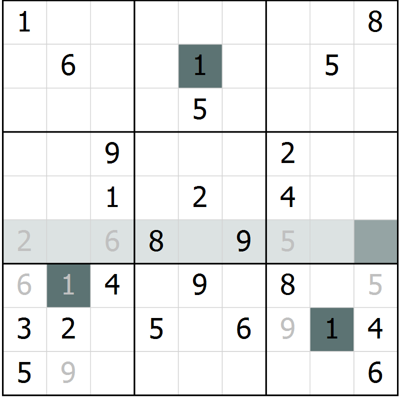 Position des candidats pour la solution de la Gr 58 page 60 du magazine de sudoku Expert n° 013
