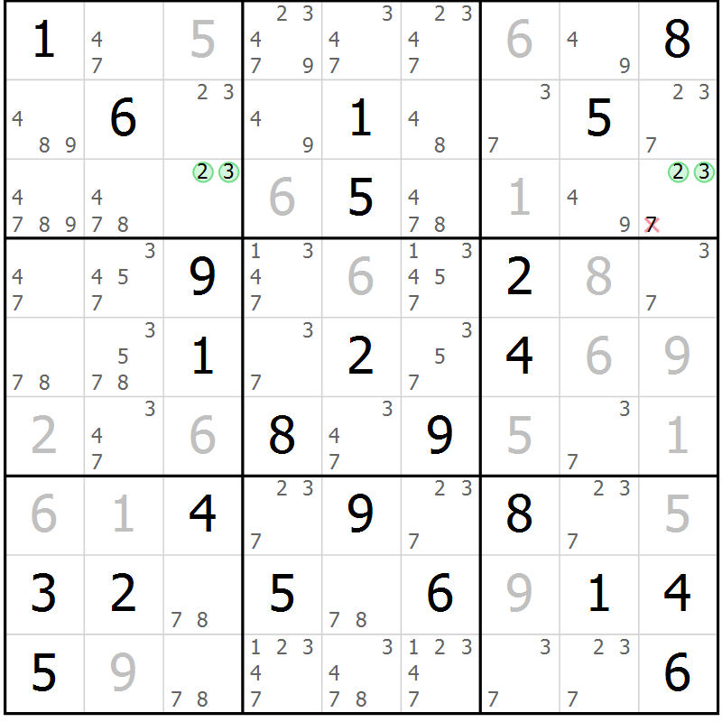 Position des candidats pour la solution de la Gr 58 page 60 du magazine de sudoku Expert n° 013
