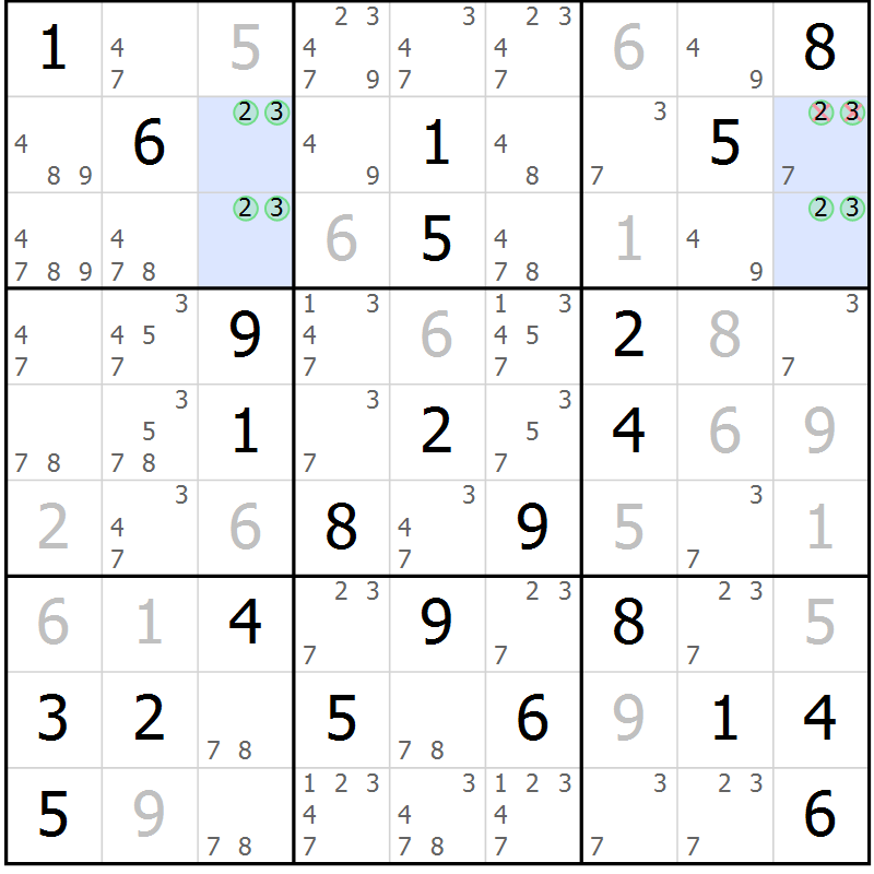 Position des candidats pour la solution de la Gr 58 page 60 du magazine de sudoku Expert n° 013