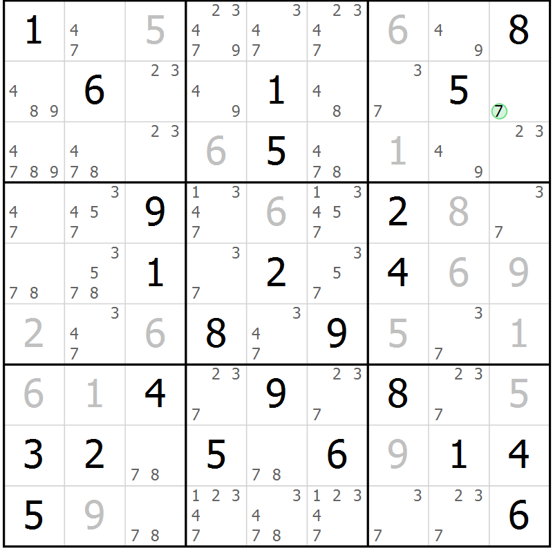 Position des candidats pour la solution de la Gr 58 page 60 du magazine de sudoku Expert n° 013
