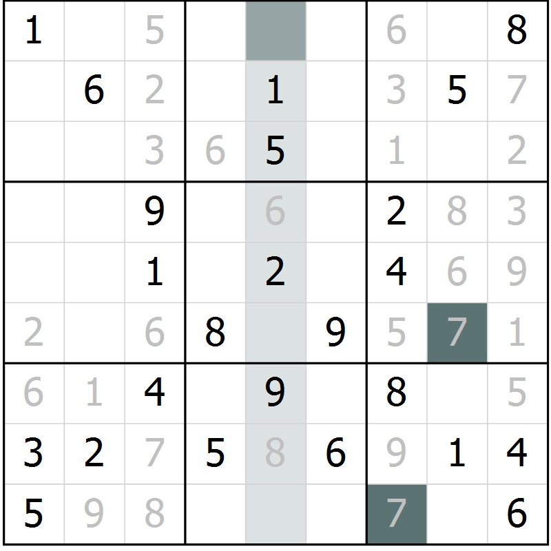 Position des candidats pour la solution de la Gr 58 page 60 du magazine de sudoku Expert n° 013