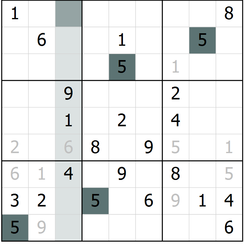Position des candidats pour la solution de la Gr 58 page 60 du magazine de sudoku Expert n° 013