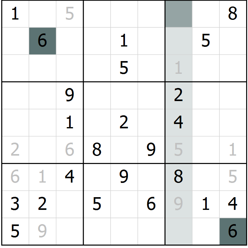 Position des candidats pour la solution de la Gr 58 page 60 du magazine de sudoku Expert n° 013