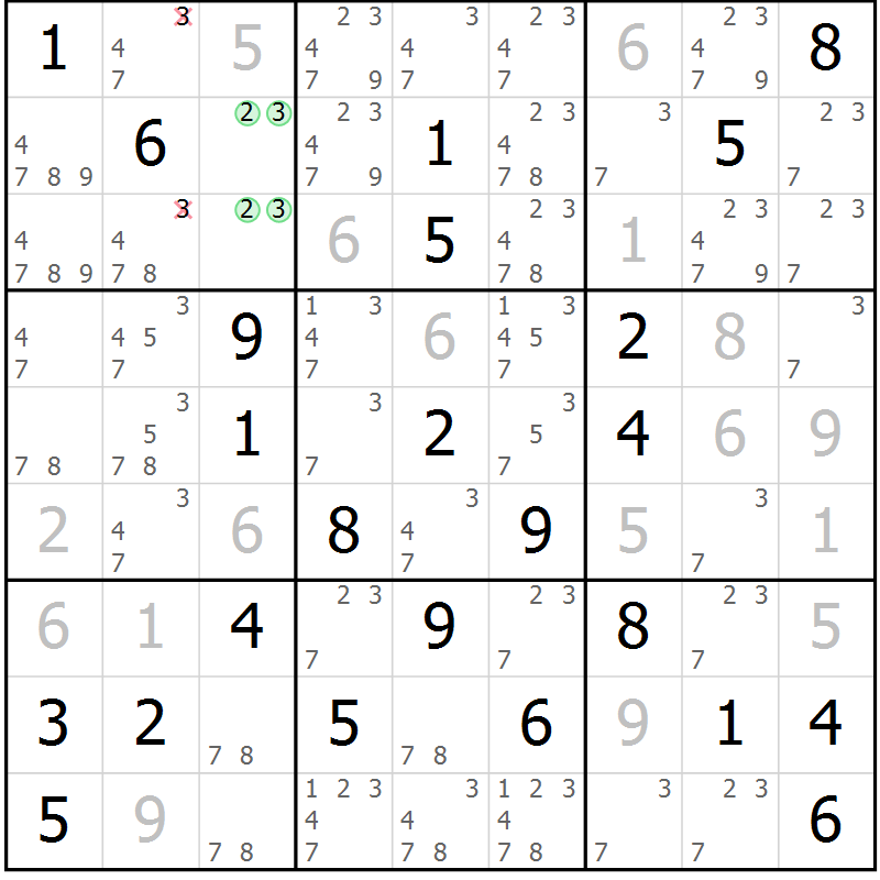 Position des candidats pour la solution de la Gr 58 page 60 du magazine de sudoku Expert n° 013