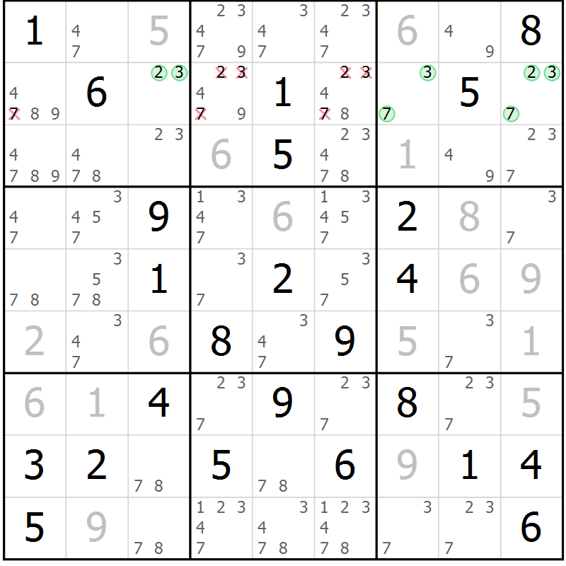 Position des candidats pour la solution de la Gr 58 page 60 du magazine de sudoku Expert n° 013