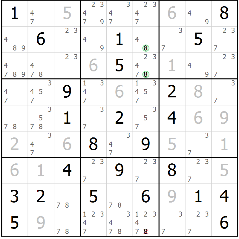 Position des candidats pour la solution de la Gr 58 page 60 du magazine de sudoku Expert n° 013