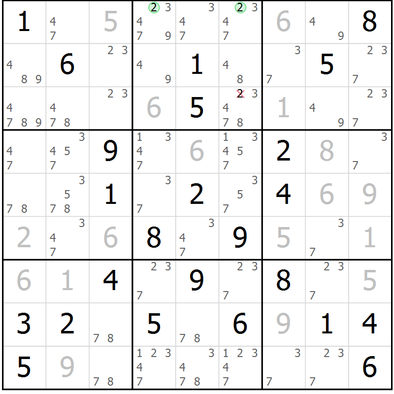 Position des candidats pour la solution de la Gr 58 page 60 du magazine de sudoku Expert n° 013