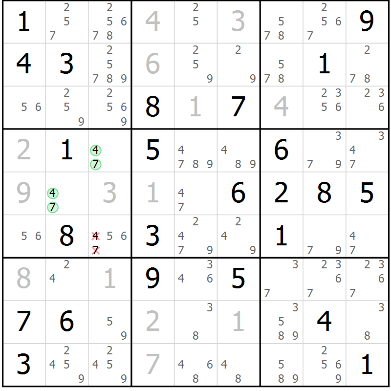 Position des candidats pour la solution de la Gr 59 page 61 du magazine de sudoku Expert n° 013
