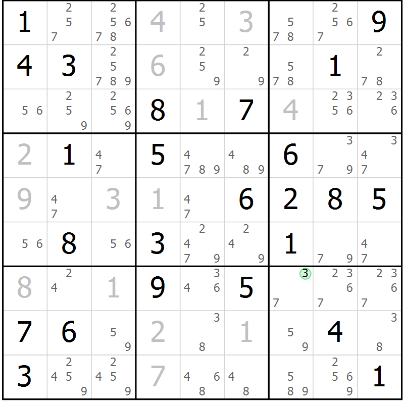 Position des candidats pour la solution de la Gr 59 page 61 du magazine de sudoku Expert n° 013