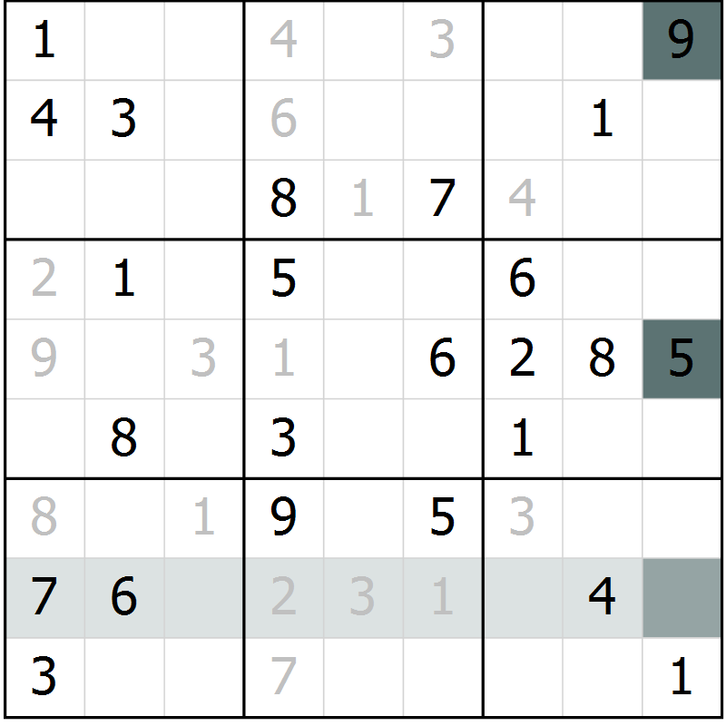 Position des candidats pour la solution de la Gr 59 page 61 du magazine de sudoku Expert n° 013