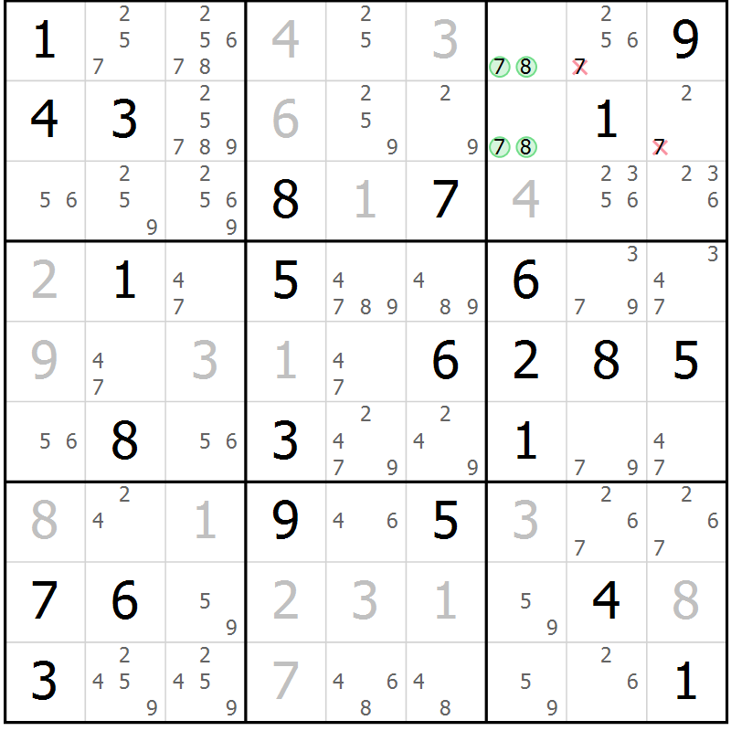 Position des candidats pour la solution de la Gr 59 page 61 du magazine de sudoku Expert n° 013