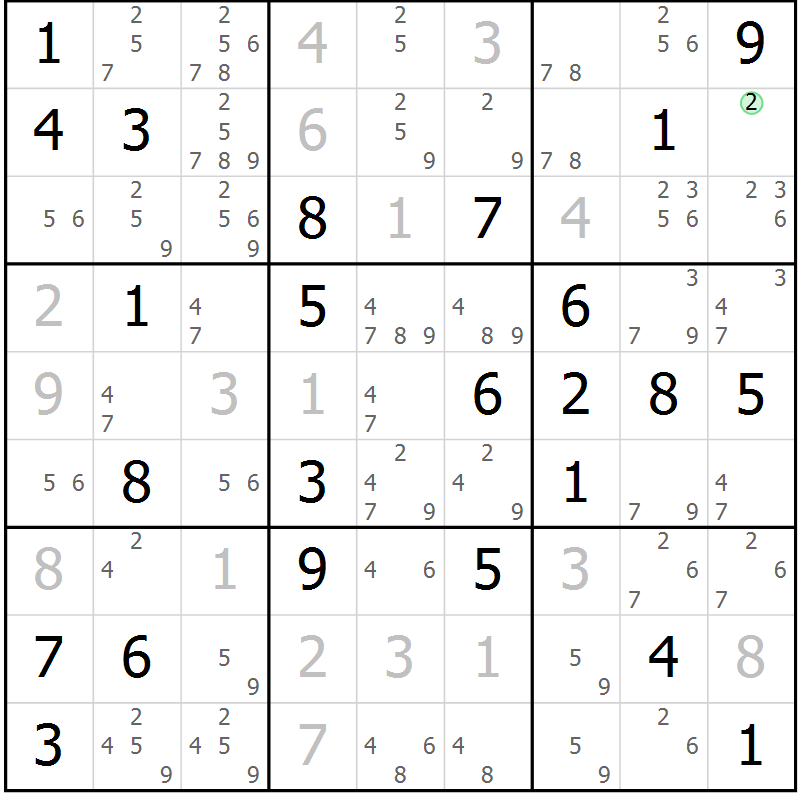 Position des candidats pour la solution de la Gr 59 page 61 du magazine de sudoku Expert n° 013