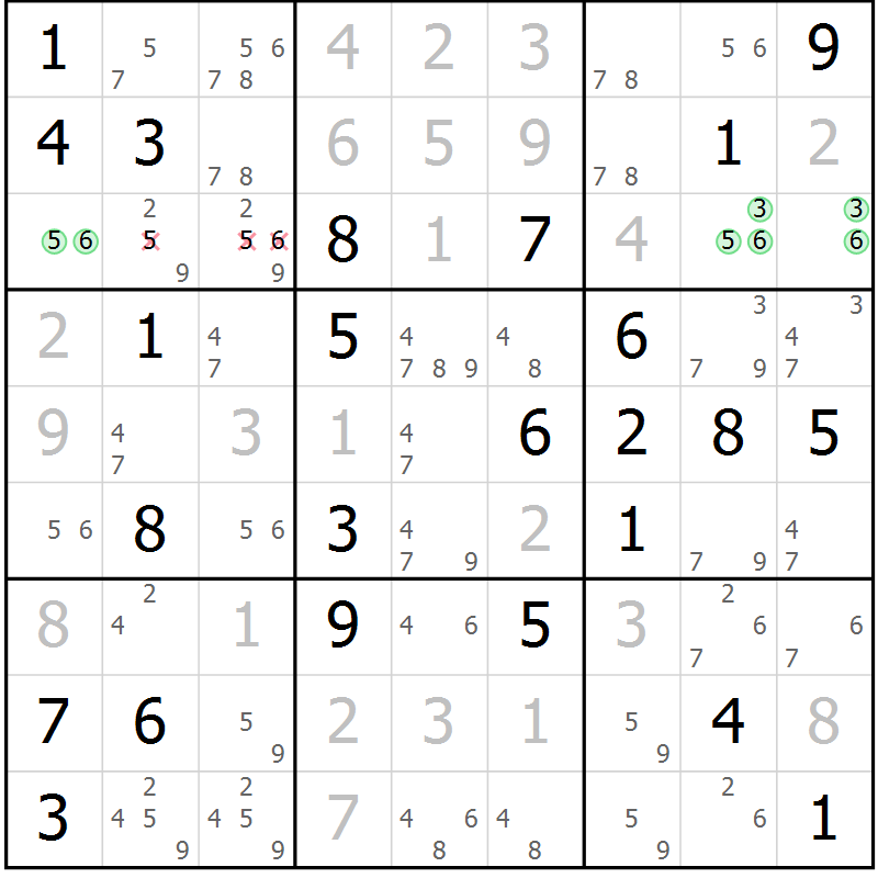 Position des candidats pour la solution de la Gr 59 page 61 du magazine de sudoku Expert n° 013