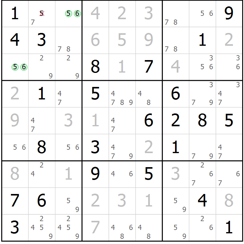 Position des candidats pour la solution de la Gr 59 page 61 du magazine de sudoku Expert n° 013