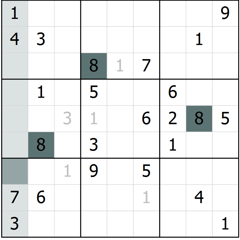 Position des candidats pour la solution de la Gr 59 page 61 du magazine de sudoku Expert n° 013