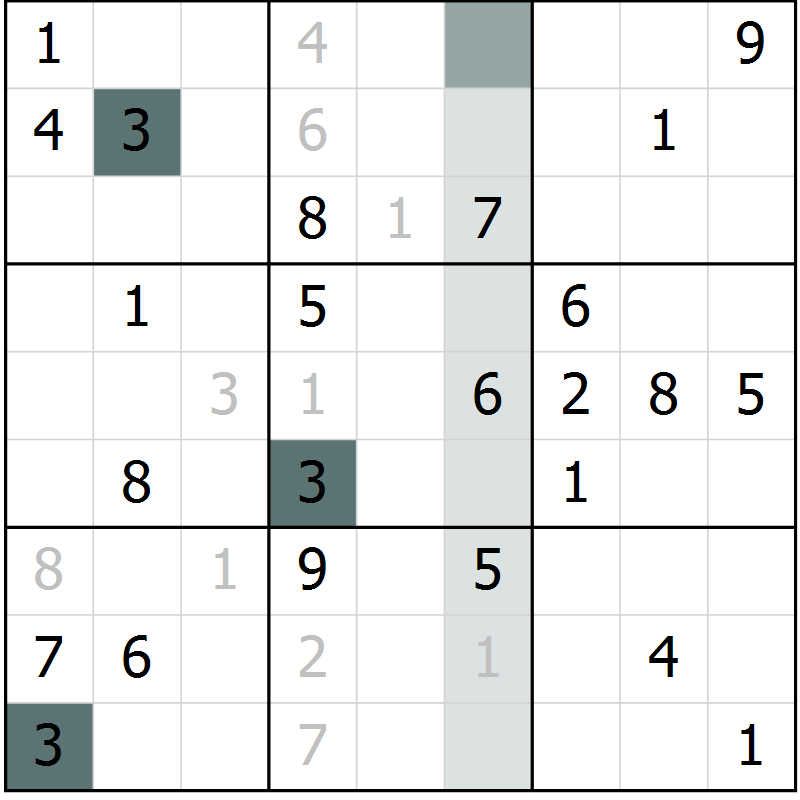 Position des candidats pour la solution de la Gr 59 page 61 du magazine de sudoku Expert n° 013