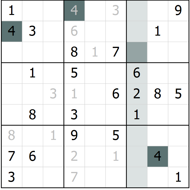 Position des candidats pour la solution de la Gr 59 page 61 du magazine de sudoku Expert n° 013