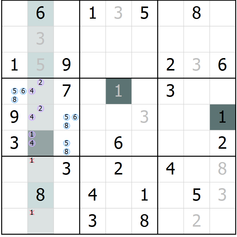 Position des candidats pour la solution de la Gr 6 page 8 du magazine de sudoku Expert n° 013