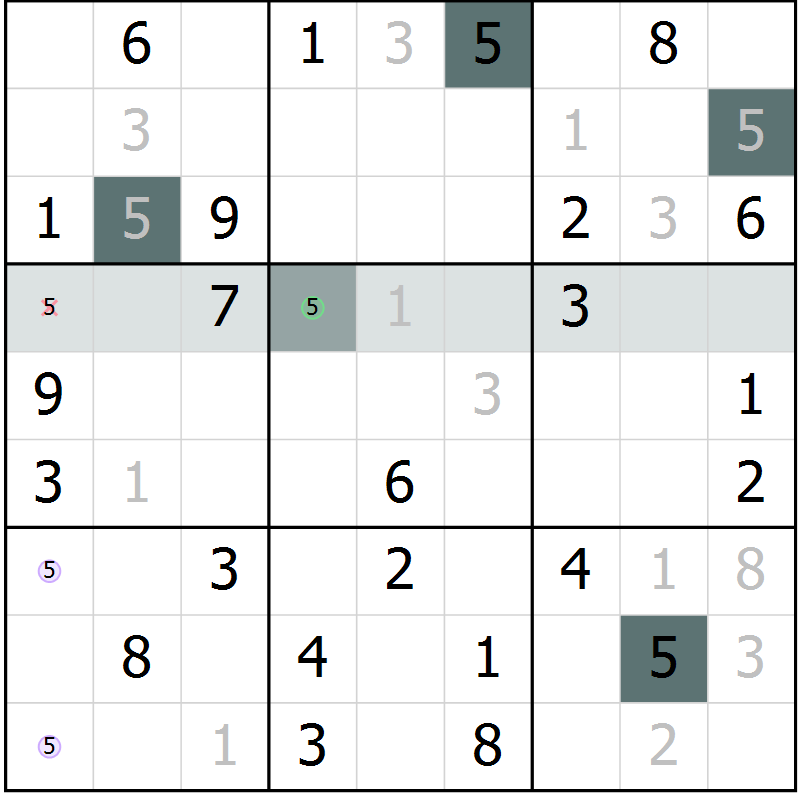 Position des candidats pour la solution de la Gr 6 page 8 du magazine de sudoku Expert n° 013