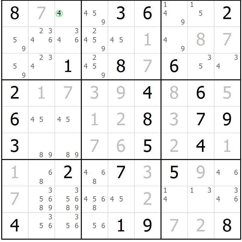 Position des candidats pour la solution de la Gr 60 page 62 du magazine de sudoku Expert n° 013
