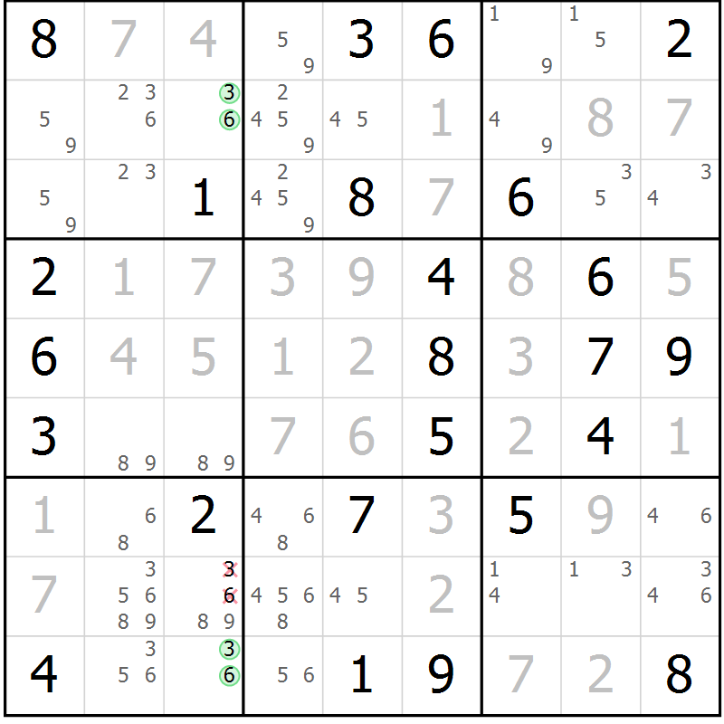 Position des candidats pour la solution de la Gr 60 page 62 du magazine de sudoku Expert n° 013