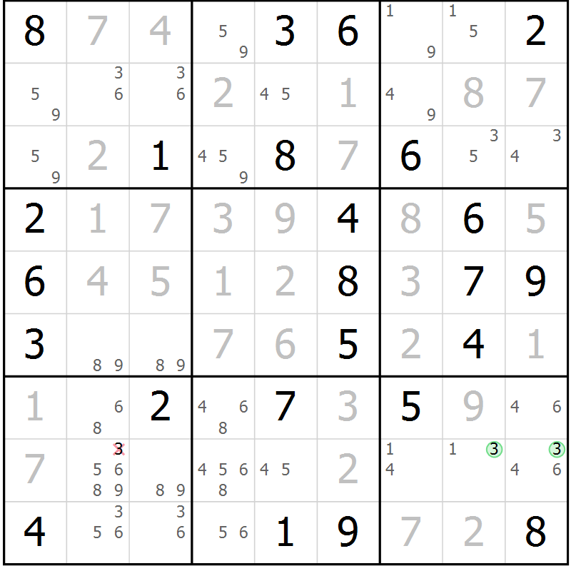 Position des candidats pour la solution de la Gr 60 page 62 du magazine de sudoku Expert n° 013