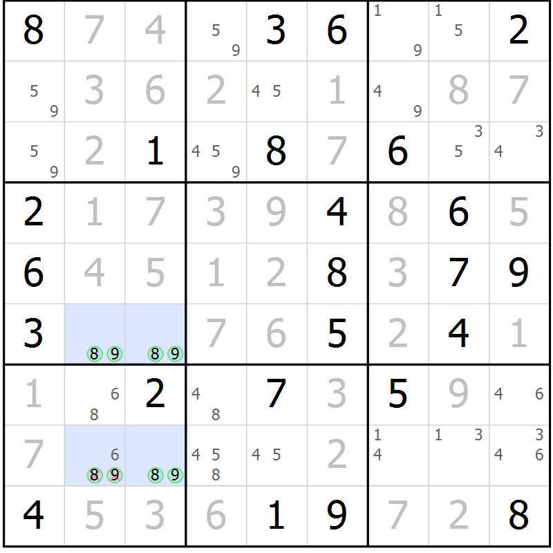Position des candidats pour la solution de la Gr 60 page 62 du magazine de sudoku Expert n° 013