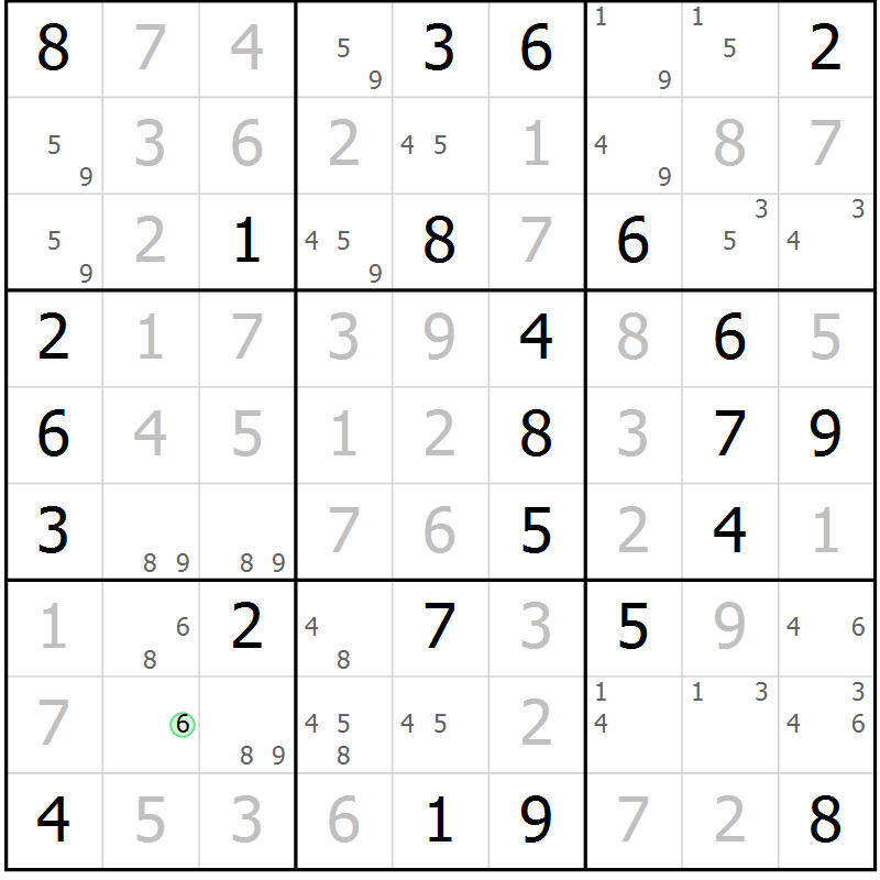 Position des candidats pour la solution de la Gr 60 page 62 du magazine de sudoku Expert n° 013