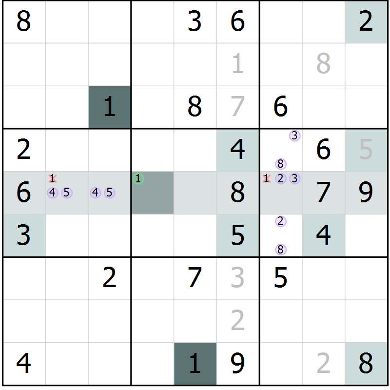 Position des candidats pour la solution de la Gr 60 page 62 du magazine de sudoku Expert n° 013