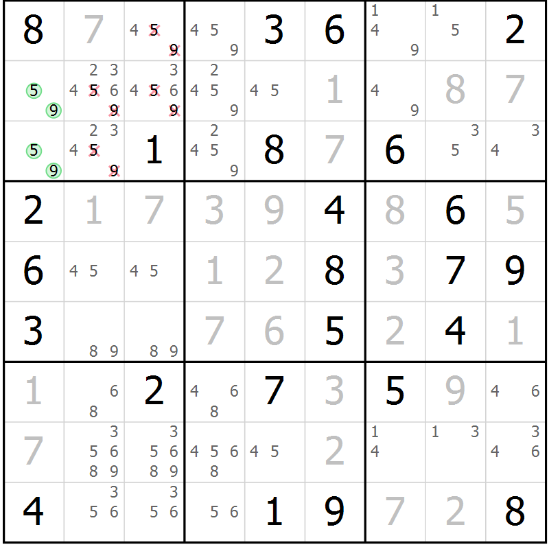 Position des candidats pour la solution de la Gr 60 page 62 du magazine de sudoku Expert n° 013