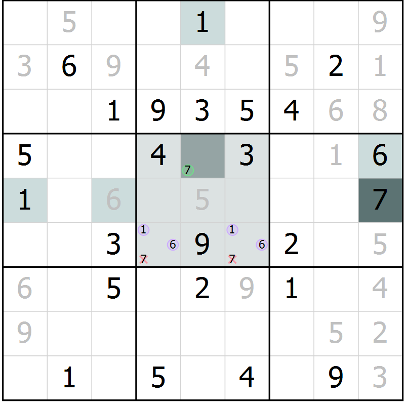 Position des candidats pour la solution de la Gr 61 page 63 du magazine de sudoku Expert n° 013