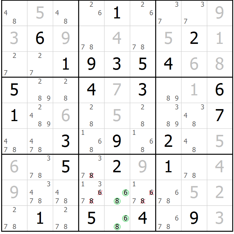 Position des candidats pour la solution de la Gr 61 page 63 du magazine de sudoku Expert n° 013