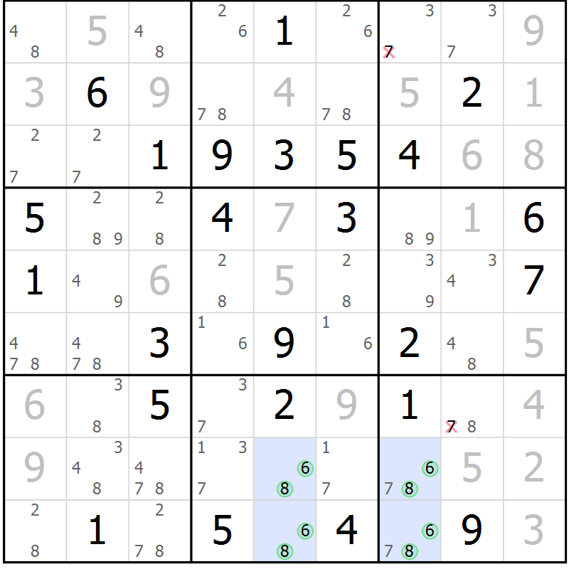 Position des candidats pour la solution de la Gr 61 page 63 du magazine de sudoku Expert n° 013