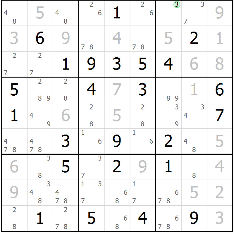 Position des candidats pour la solution de la Gr 61 page 63 du magazine de sudoku Expert n° 013
