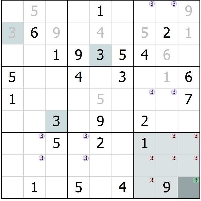 Position des candidats pour la solution de la Gr 61 page 63 du magazine de sudoku Expert n° 013