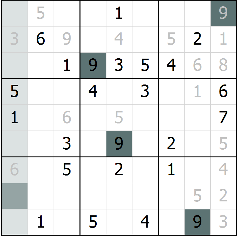 Position des candidats pour la solution de la Gr 61 page 63 du magazine de sudoku Expert n° 013