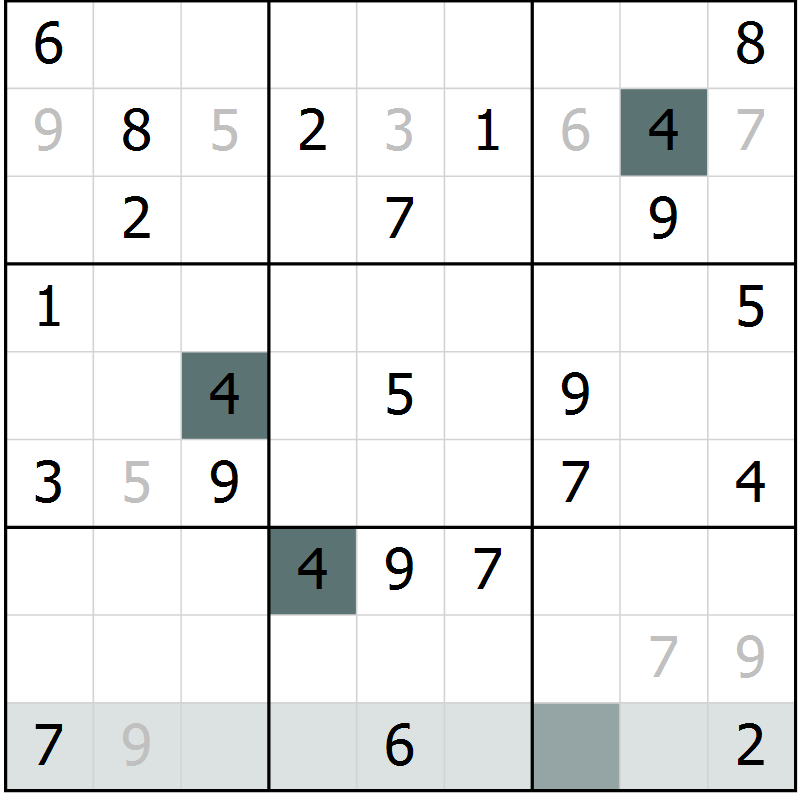 Position des candidats pour la solution de la Gr 62 page 64 du magazine de sudoku Expert n° 013