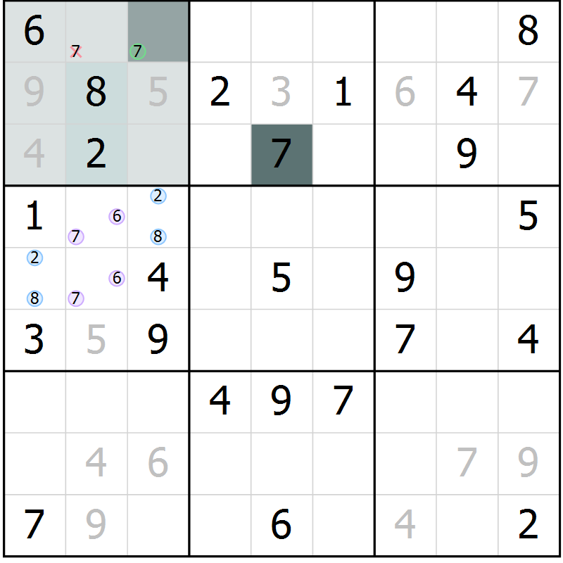Position des candidats pour la solution de la Gr 62 page 64 du magazine de sudoku Expert n° 013