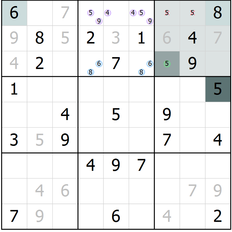 Position des candidats pour la solution de la Gr 62 page 64 du magazine de sudoku Expert n° 013
