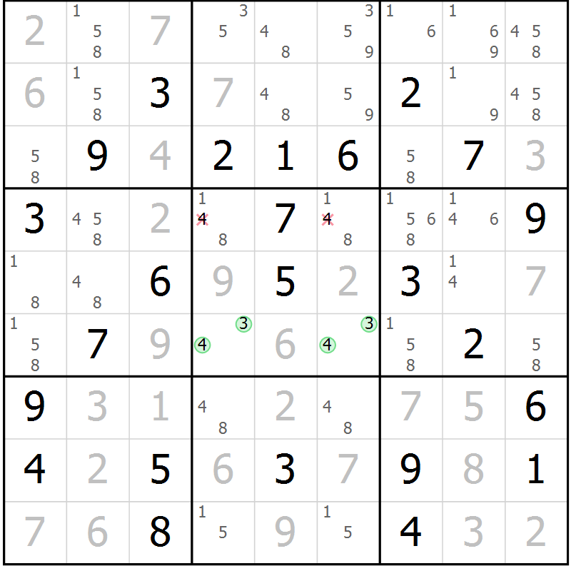 Position des candidats pour la solution de la Gr 63 page 65 du magazine de sudoku Expert n° 013