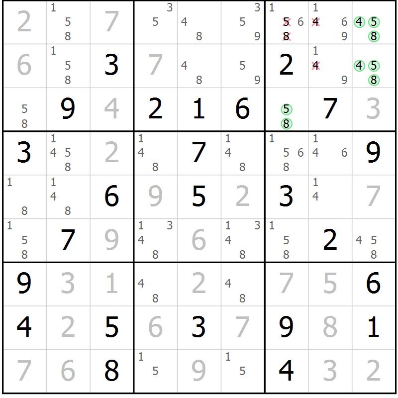 Position des candidats pour la solution de la Gr 63 page 65 du magazine de sudoku Expert n° 013