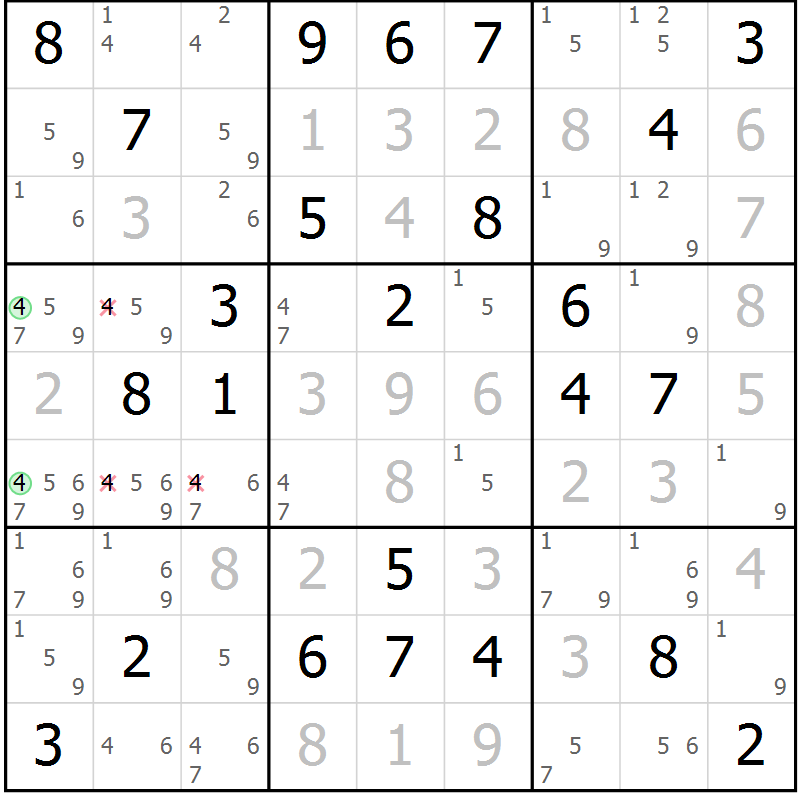 Position des candidats pour la solution de la Gr 64 page 66 du magazine de sudoku Expert n° 013