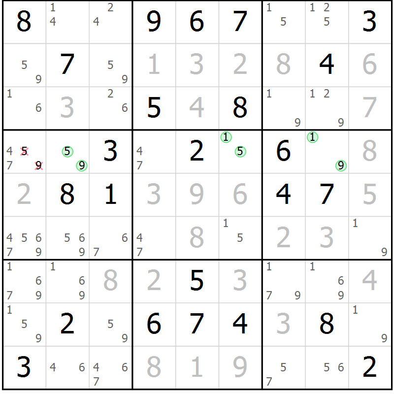 Position des candidats pour la solution de la Gr 64 page 66 du magazine de sudoku Expert n° 013